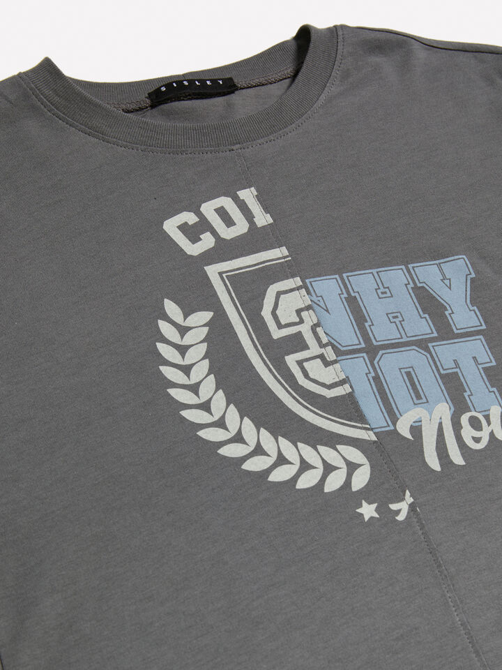 Gray color block t-shirt with print - boys' long sleeve t-shirts - Dark Gray | Sisley Young image number 2